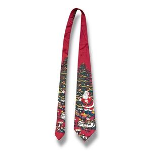 Kuppenheimer Red Silk Christmas Tie Santa‎ Tree Print Men’s Holiday Necktie
